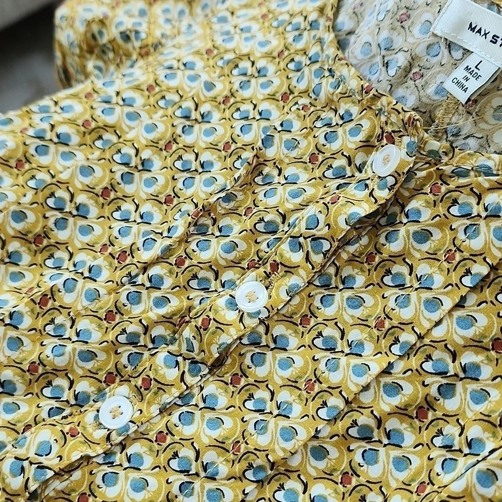 MAX Studio Gold and Blue Flutter Sleeve Top - Picture 7 of 8